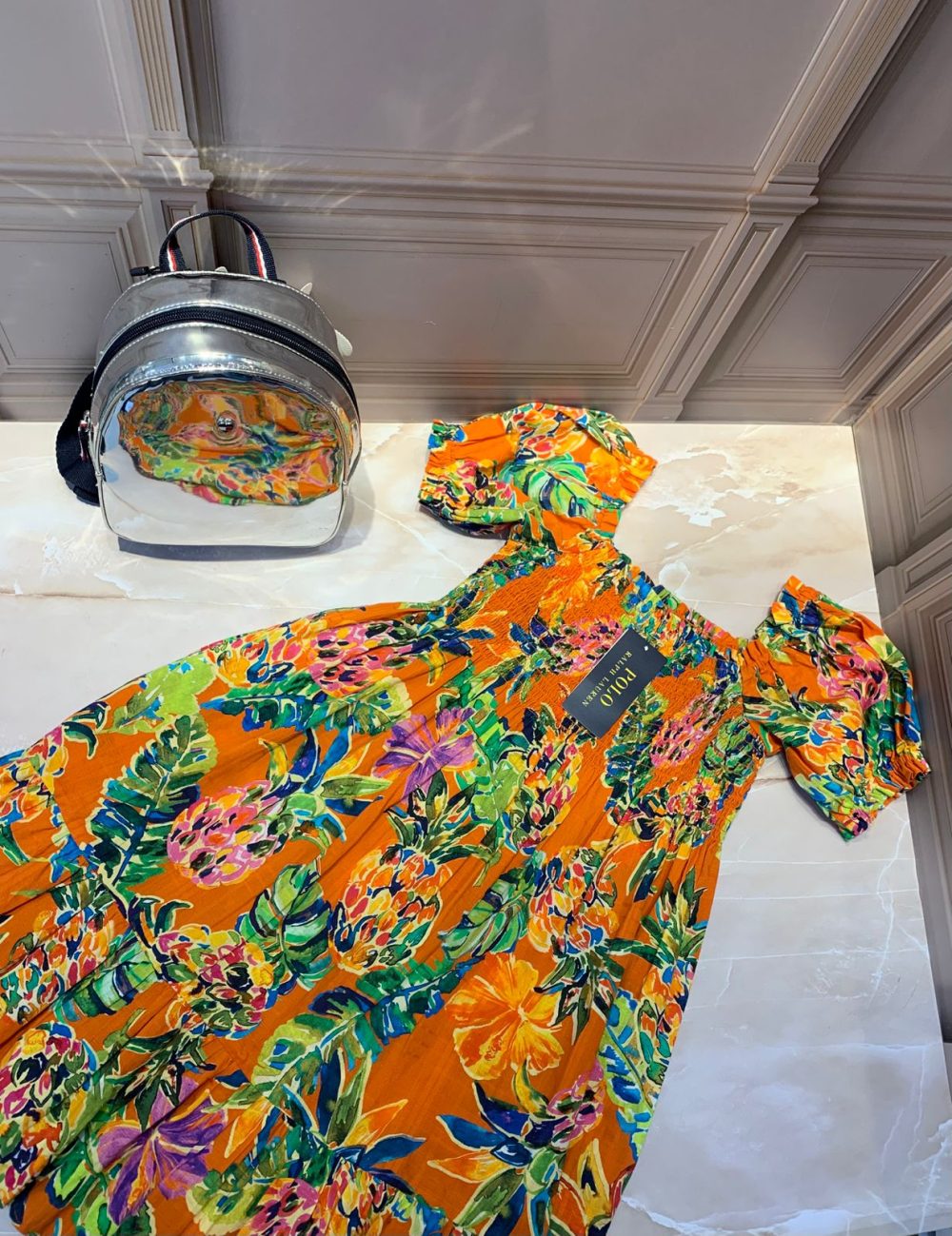 VESTIDO NARANJA FLORES RALPH LAUREN